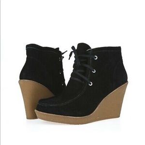 Rebecca Minkoff Black Suede Wedge Booties
